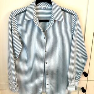 Loro Piana Soft Blue Stripe Cotton Silk Button-Down Shirt; IT size 44 (US M-8)